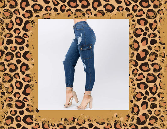 Plus Size High Waist Distressed Cargo Joggers Fashioned For U