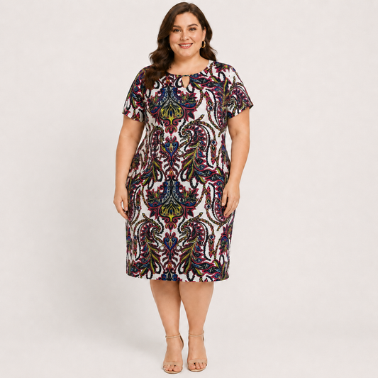 Chic Paisley Print Shift Dress – Timeless Elegance in Every Stitch, Plus Size