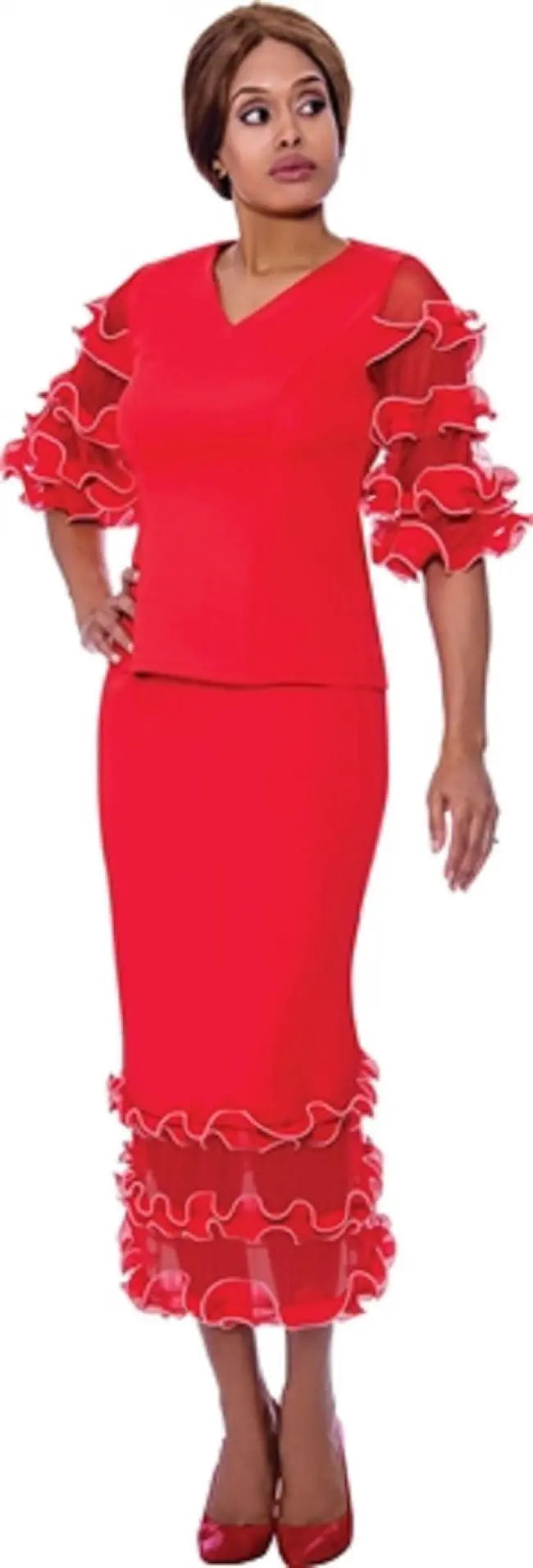 Special  Events or Church!  2pc Ruffled Skirt Set Red, Plus size Fashioned For U