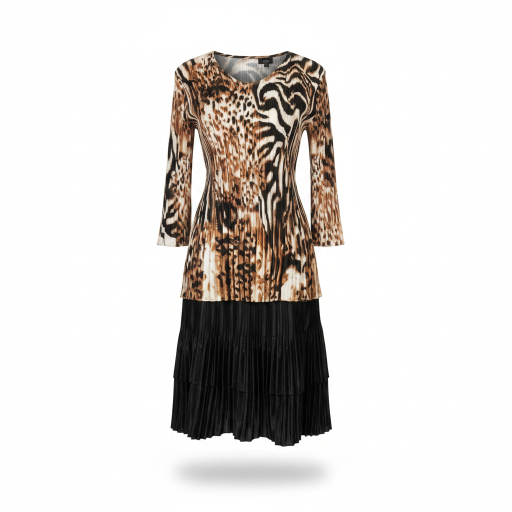 Animal Print Pleated Dress on White