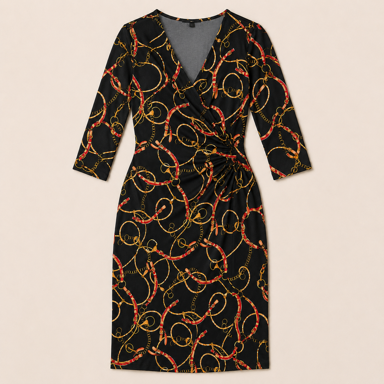 Elegant Chain Print Midi Dress Plus Size Perfection