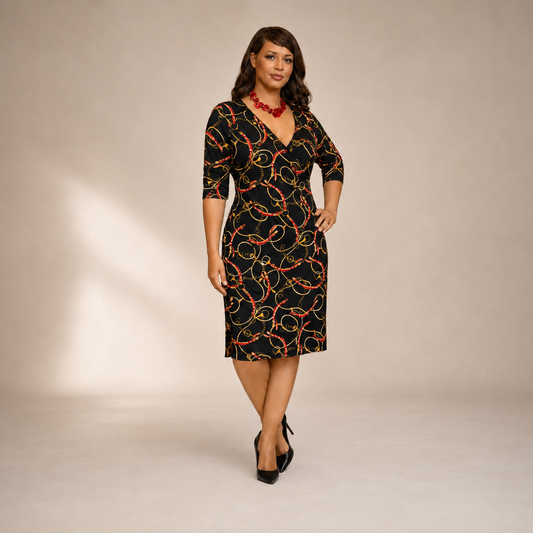 Elegant Chain Print Midi Dress Plus Size Perfection