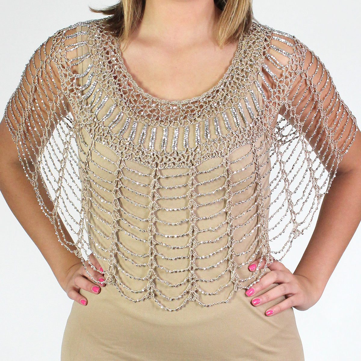 Over the Shoulder  Blinged and Jeweled Poncho/Shawl Fashioned For U