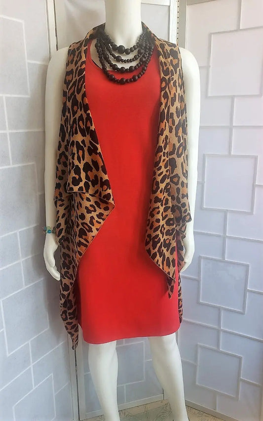 Long, sleeveless Animal Print, Vest, One size Fits Most Up to Size 16 Fashioned For U