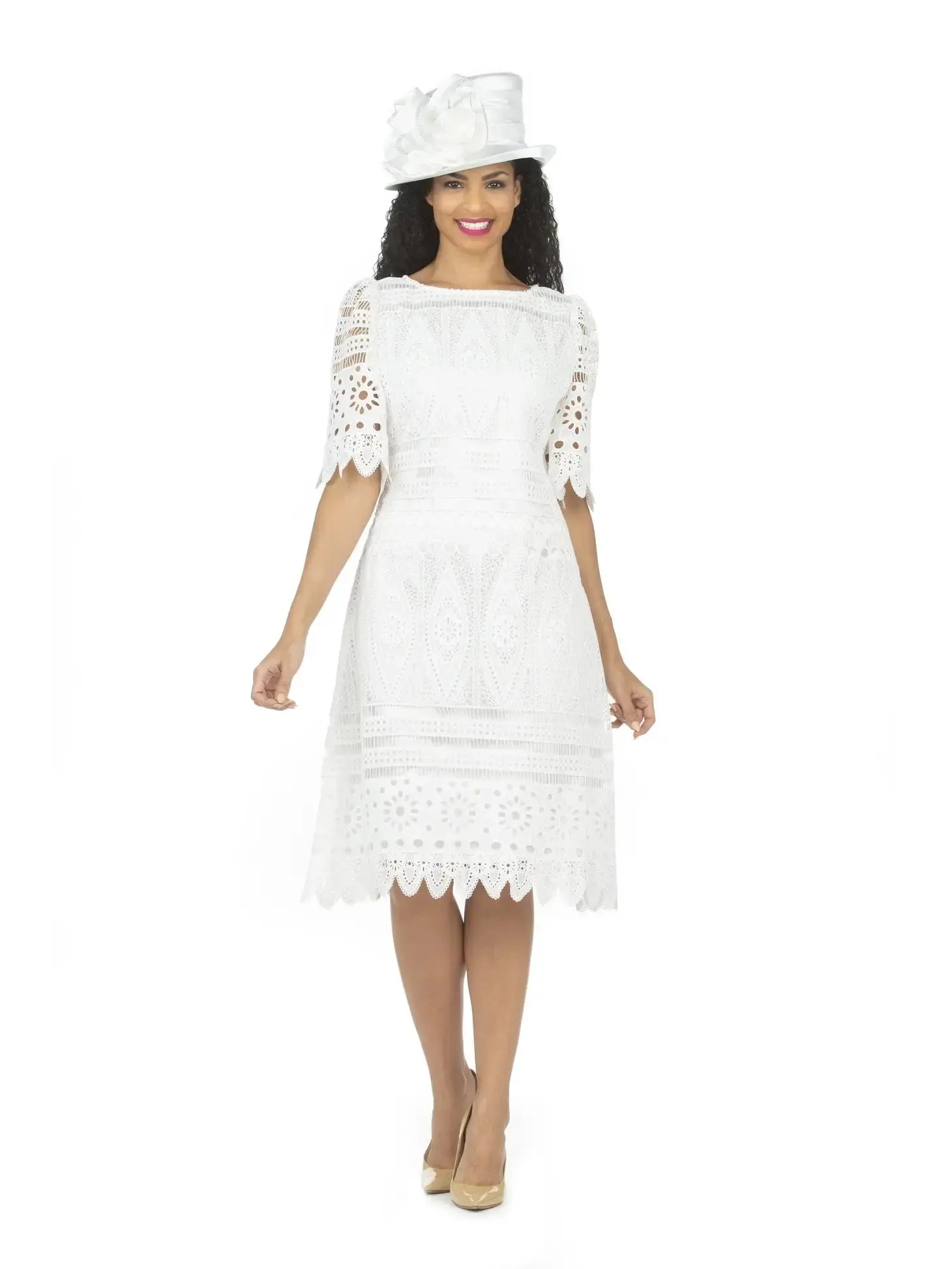 Luxurious Lace , Off-White ,Elbow Sleeve Shift Dress My Store