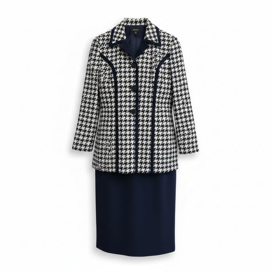 Houndstooth Jacket & Navy Skirt Set