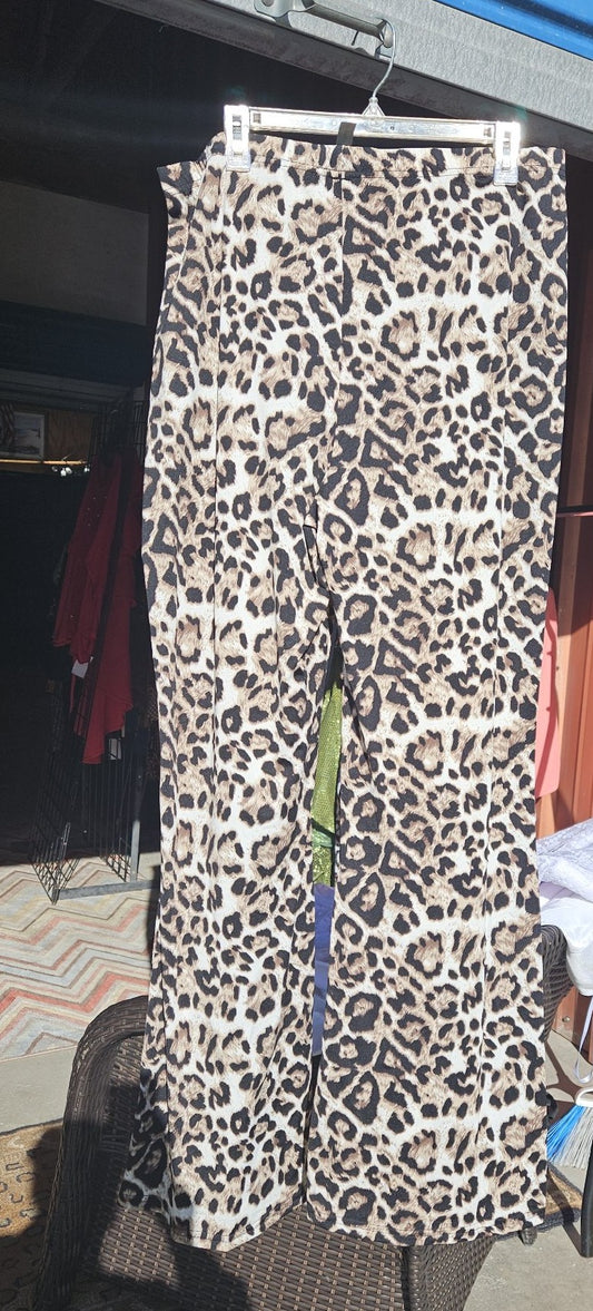 Leopard Print Wide-Leg Pants, size XL