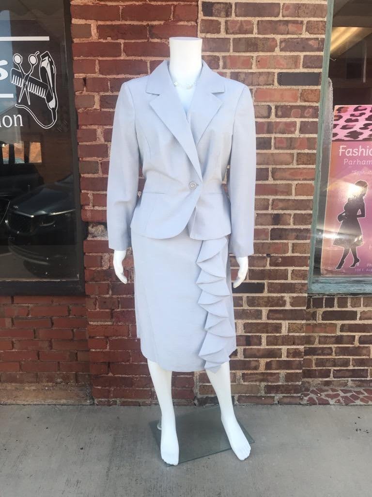 Light gray two-piece skirt suit, size 16