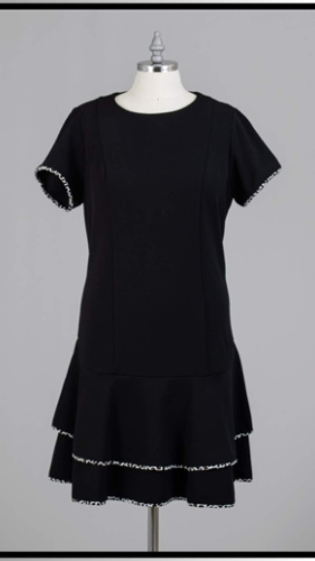Premium Black Knee-Length Dress, Short Sleeves, With the classic Leopard Print Trim. Fashioned For U