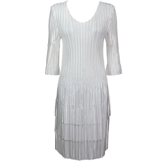 Satin Mini Pleat 3/4 Sleeve White Dress One Size Fits 8 to18 Fashioned For U