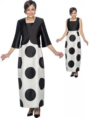 Special Occasion Maxi 2pc Plus Size 16, Jacket Dress .Black and White Polka dot Fashioned For U
