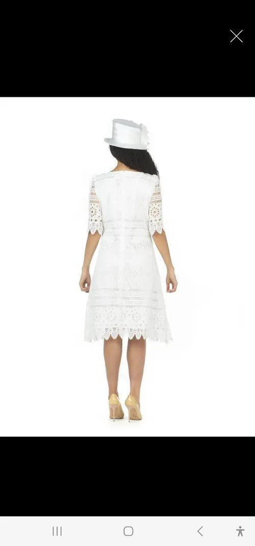 Luxurious Lace , Off-White ,Elbow Sleeve Shift Dress My Store