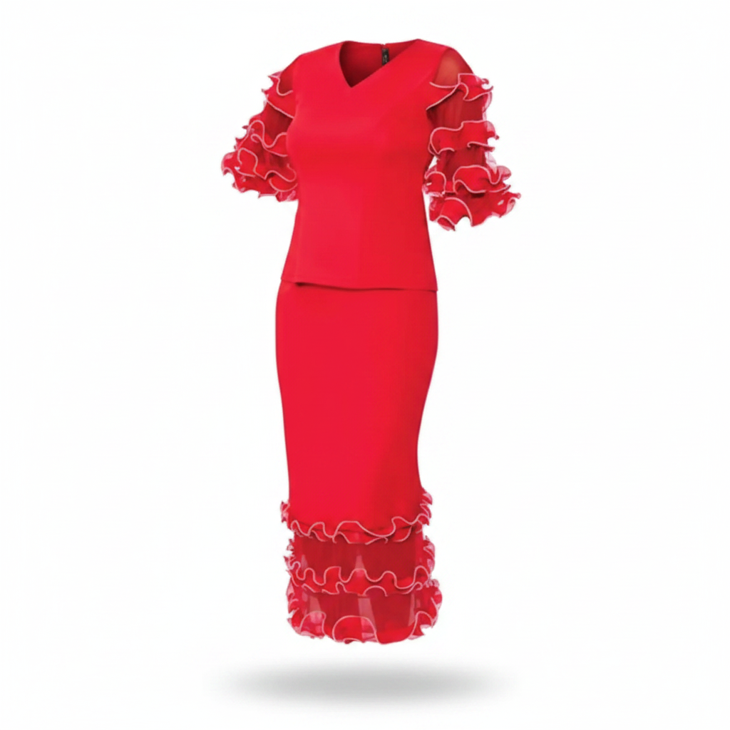 Red Ruffled 2-Piece Skirt Set