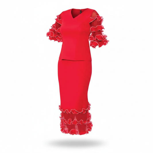 Red Ruffled 2-Piece Skirt Set