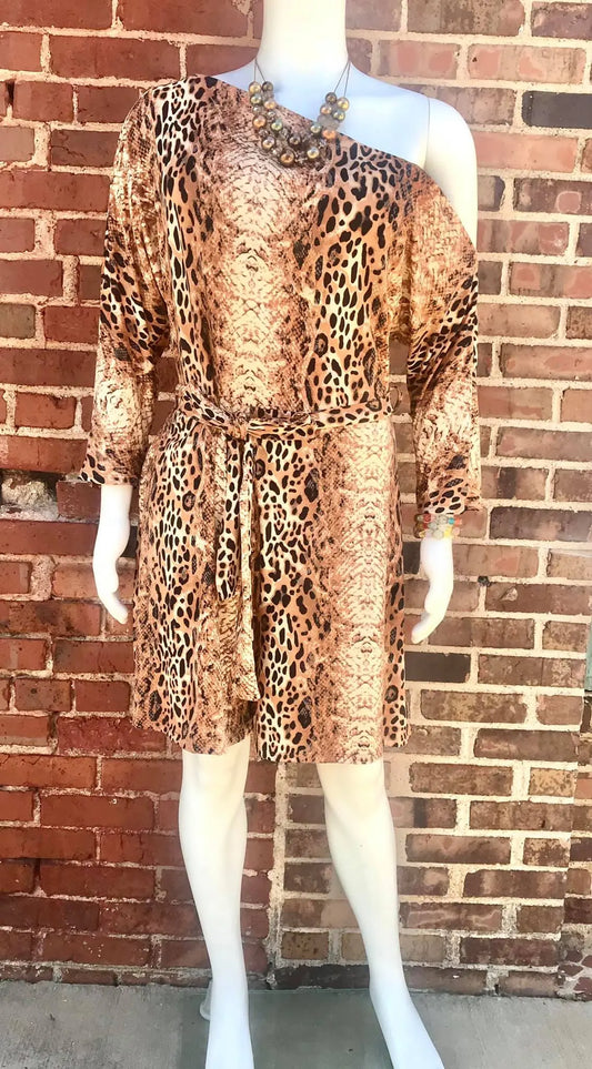 Size 2xl/18w Plus Size Trendy Romper , Classic Animal Print Pattern, Knee Length, Elbow-length Sleeves Fashioned For U