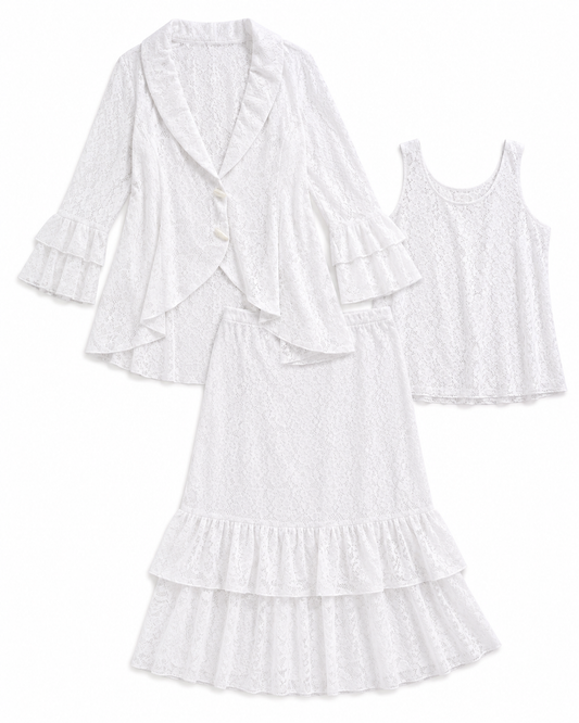 White Lace 3-Piece Ruffle Set | Plus Size 4X Church & Special Occasion